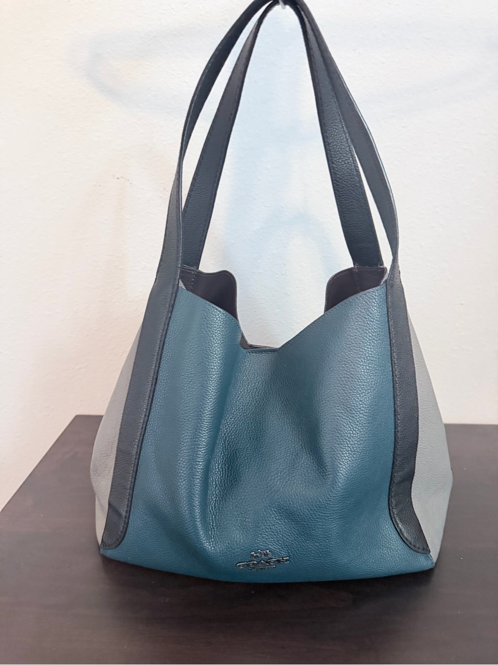 Coach Hadley Colorblock Leather Hobo Bag Teal Blue, Gray & Burgundy